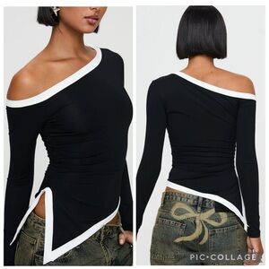 Princess Polly Lower Impact Fake Smile Long‎ Sleeve Top Black 2